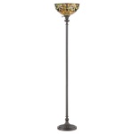 Vloerlamp Tiffany brons met glas-in-lood kap in warme tinten