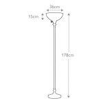 Maattekening vloerlamp Tiffany brons Quoizel met hoogte en diameterafmetingen