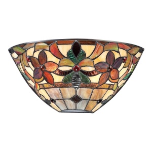 Tiffany wandlamp met bloemmotief in glas-in-lood met warme tinten