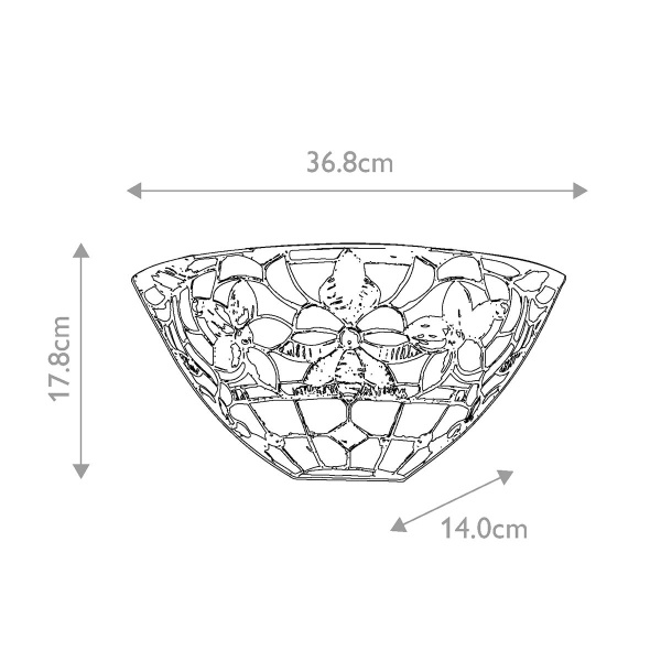 Wandlamp met glas-in-lood patroon maattekening 36,8 x 17,8 x 14 cm