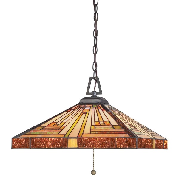 Hanglamp Tiffany glas in amber en bruin met metalen ketting