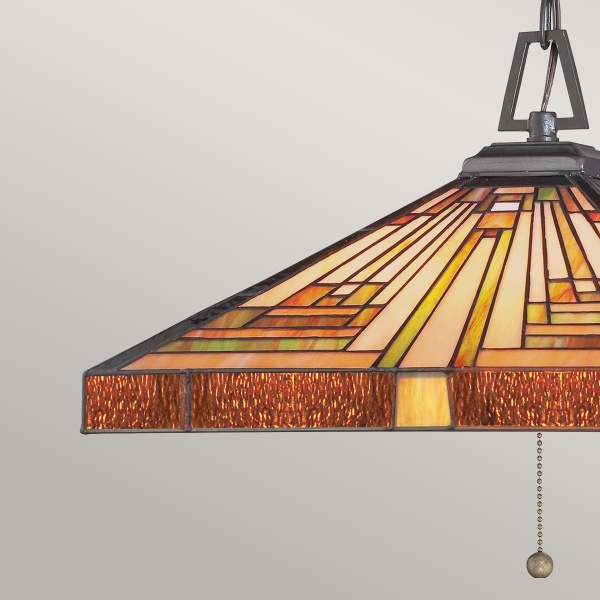 Hanglamp Tiffany met glas-in-lood kap in amber en oranje tinten