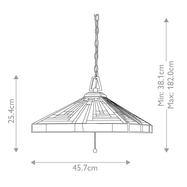 Hanglamp Tiffany maattekening met hoogte en diameter in centimeters