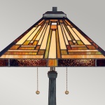 Tafellamp Tiffany glas-in-lood kap in amber en bronskleur