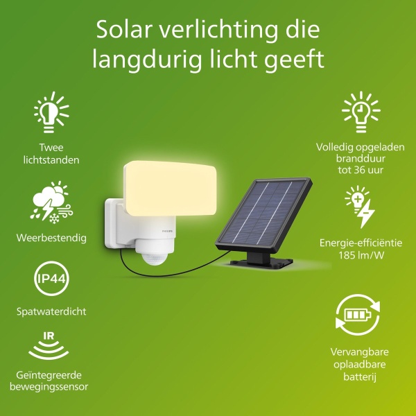 Floodlight Solar met Sensor Wit Warmwit 6W TYLUS - Philips - Afbeelding 3
