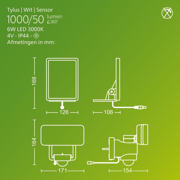 Floodlight Solar met Sensor Wit Warmwit 6W TYLUS - Philips - Afbeelding 4