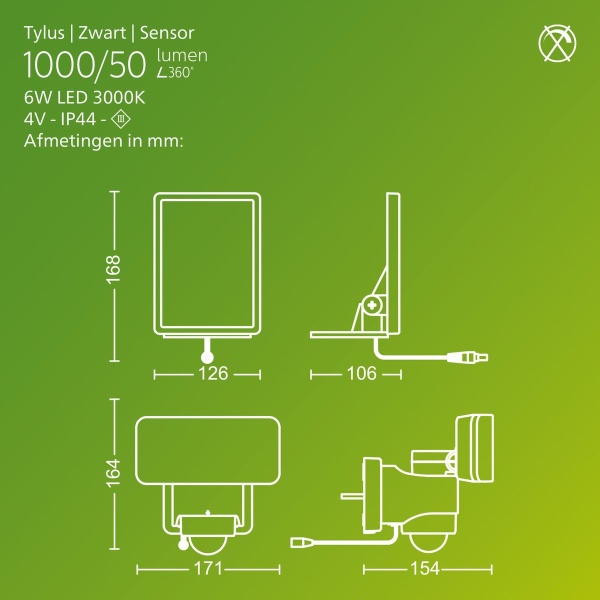 Floodlight Solar met Sensor Zwart Warmwit 6W TYLUS - Philips - Afbeelding 3