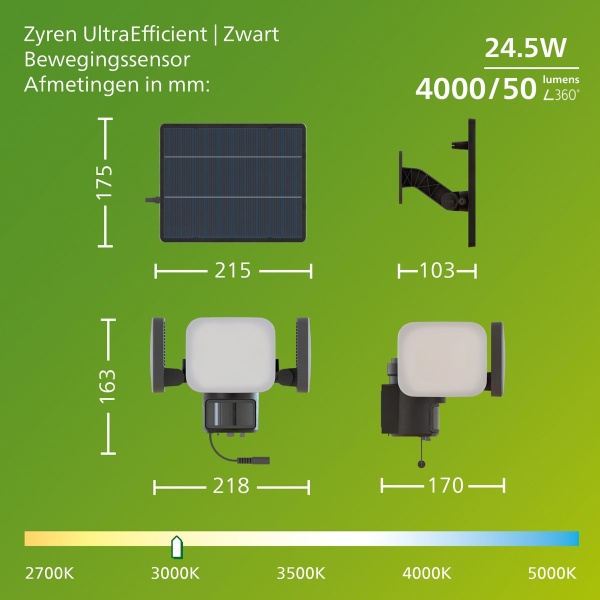 Floodlight Solar met Sensor Zwart Warmwit 24.5W TYLUS - Philips - Afbeelding 8